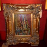 A late C19th / early C20th Indian oil on canvas of a lady and gent in ornate gilt frame