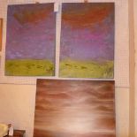 A pair of contemporary unframed oil on canvas 'Seasons' and one other