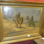 An oil on canvas Sir George Pirie depicting cowboys rounding up the herd within gilded frame
