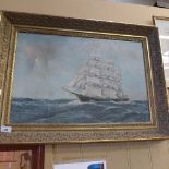An oil on canvas depicting a clipper in full sail signed lower right