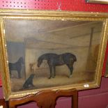 An oil on canvas of horse in stable with dog, signed Claude L. Ferneley, Melton Mowbray 1870 in