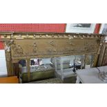 A C19th carved giltwood overmantle mirror the carved Grecian influence frieze above triple