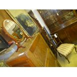 A Victorian inlaid boudoir chair and a swing mahogany inlaid toilet mirror