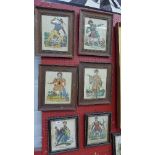 A collection of seven coloured engravings theatrical studies framed and glazed