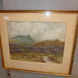 A watercolour mountainous landscape framed and glazed