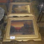 A pair of late C19th oils on panel continental architectural landscape studies in gilded frames
