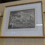 A mid C18th pen and ink study of The Thames by Battersea in gilt frame