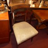 A Regency mahogany and brass inlaid bar back chair raised on sabre supports and a Victorian walnut