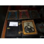 A Victorian photograph miniature in gilt frame and velour lined case together with a brass