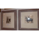 A pair of artist proofs study of jockeys monogrammed M.B. glazed and framed