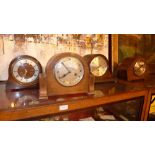 A collection of four 1930's oak mantel clocks, including one by Smiths and another by Everite