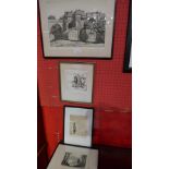A glazed and framed Ian Strang etching riverside landscape together with three other signed