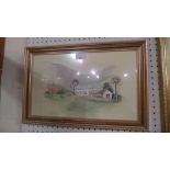 A watercolour landscape of a rural village signed and dated Holloway 84 together with a print by