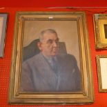 A C20th British oil on canvas portrait 'Mr Oppenheimer' in gilt frame
