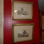 A pair of Continental C19th watercolour country landscapes glazed and in gilt gesso frames with
