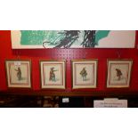 A set of four small watercolours of gentlemen signed indinstinctly glazed and unframed