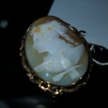 A Victorian yellow metal (tests as 9ct gold) cameo brooch with a portrait of Aphrodite