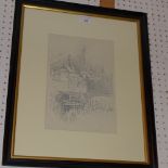 A lithograph by Joseph Penell 'Early Evening Effect, Paris Exhibition' of the Eifel Tower, with