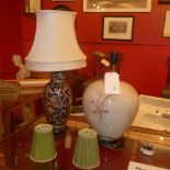 A baluster form table lamp glazed blue and gold and another table lamp (2)