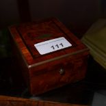 A C19th inlaid walnut and burl wood pocket watch box with brass binding