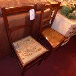 An Edwardian mahogany side chair and a similar chair with caned seat