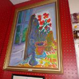 An oil on board colourful still life study 'Art Room' signed Rey in gilt frame