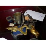 An interesting collection of mostly silver plated items including a photo frame stamp cases and