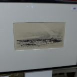 An Arran D.Y Cameron etching coastal scene with sailing vessel afloat and an etching Stoneycombe