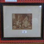 A sepia engraving 'Putti at Play' framed and glazed