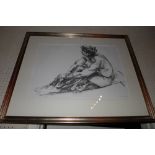 A Frances Sander charcoal study of a nude in artists pose glazed and framed