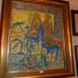 A contemporary oil on board by O. R. Rey 'Barbie' of two seated female nudes, signed and dated '