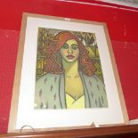 A glazed and framed pastel portrait study of a lady 'Ginger' signed Brian Baldwin
