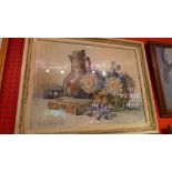 A glazed and framed watercolour, still life study signed Pierre Chotillon