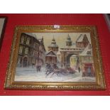 A Jan Rawicz oil on canvas Czech winter city scene, signed