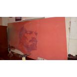 A vintage Russian poster of Lenin of large size mounted on a wooden flat