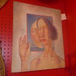 An unframed oil on canvas surrealist portrait by Victor Brauner signed with details to verso