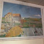 An oil on canvas Swiss farming scene signed Coghuf 1946 in a painted frame