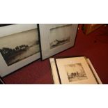 A group of five etching and aquatints signed in pencil by different artists and a brightly