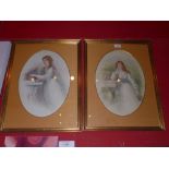 A pair of watercolour portraits of young ladies glazed and framed