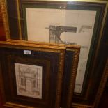 A set of three C19th French architectural engravings glazed and in a gilt frame