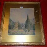 An early C20th watercolour study of a flowering garden glazed and in gilt frame