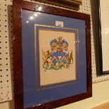 A C19th original lithograph of an armorial crest with details and provenance verso glazed and