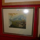 An etching and aquatint of Saltzburg, signed indistinctly, together with a watercolour