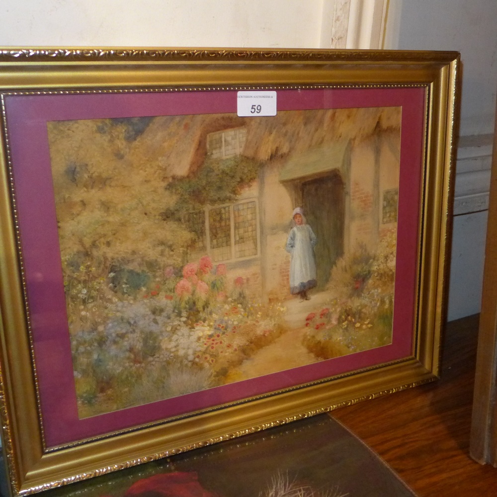 A late C19th / early C20th watercolour by Claude Strachan 'A Country Maiden', signed, in a gilded