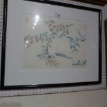 A glazed and framed watercolour study of flowering trees