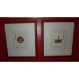 A pair of glazed and framed book plates studies of Ancient Greek antiquities