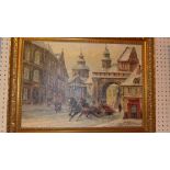 A Jan Rawicz oil on canvas Czech winter city scene, signed