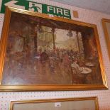 An Impressionist style oil on canvas of a late C19th Parisian cafe scene