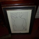 A glazed and framed Henri Matisse print after a lithograph of a female nude seated