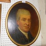 An early C19th oil on board portrait of Thomas Downing (Son of Charles) 1758 - 1834, in an oval gilt